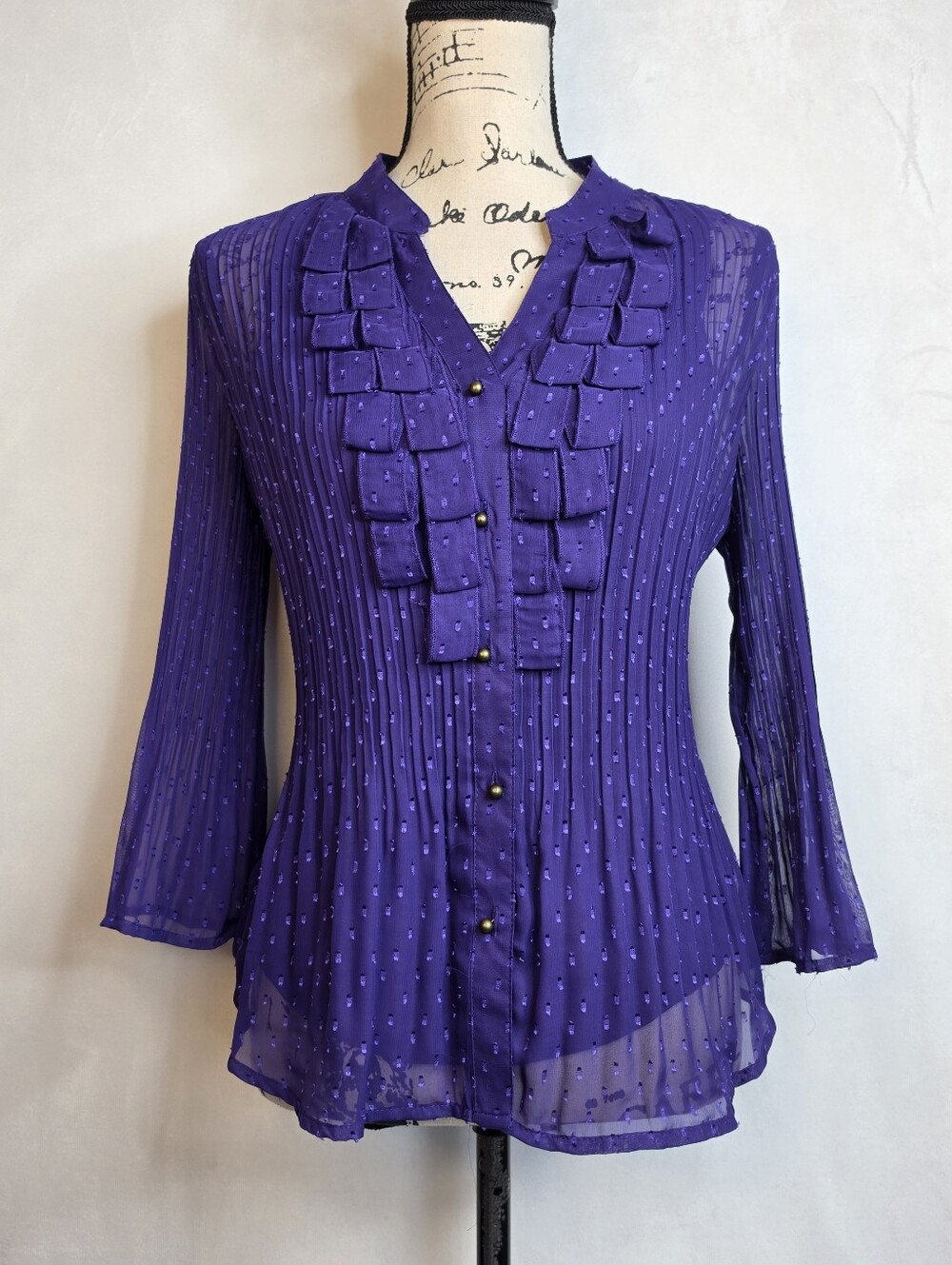 Y2k New York City Design Co. Sheer Purple Swiss Dot Ruffle Blouse M